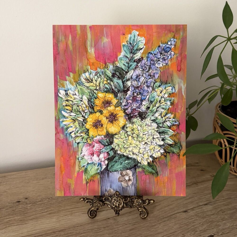 Bright Colorful Flower Bouquet Purple Vase Photo Wall Picture 8.5x11 Art Print